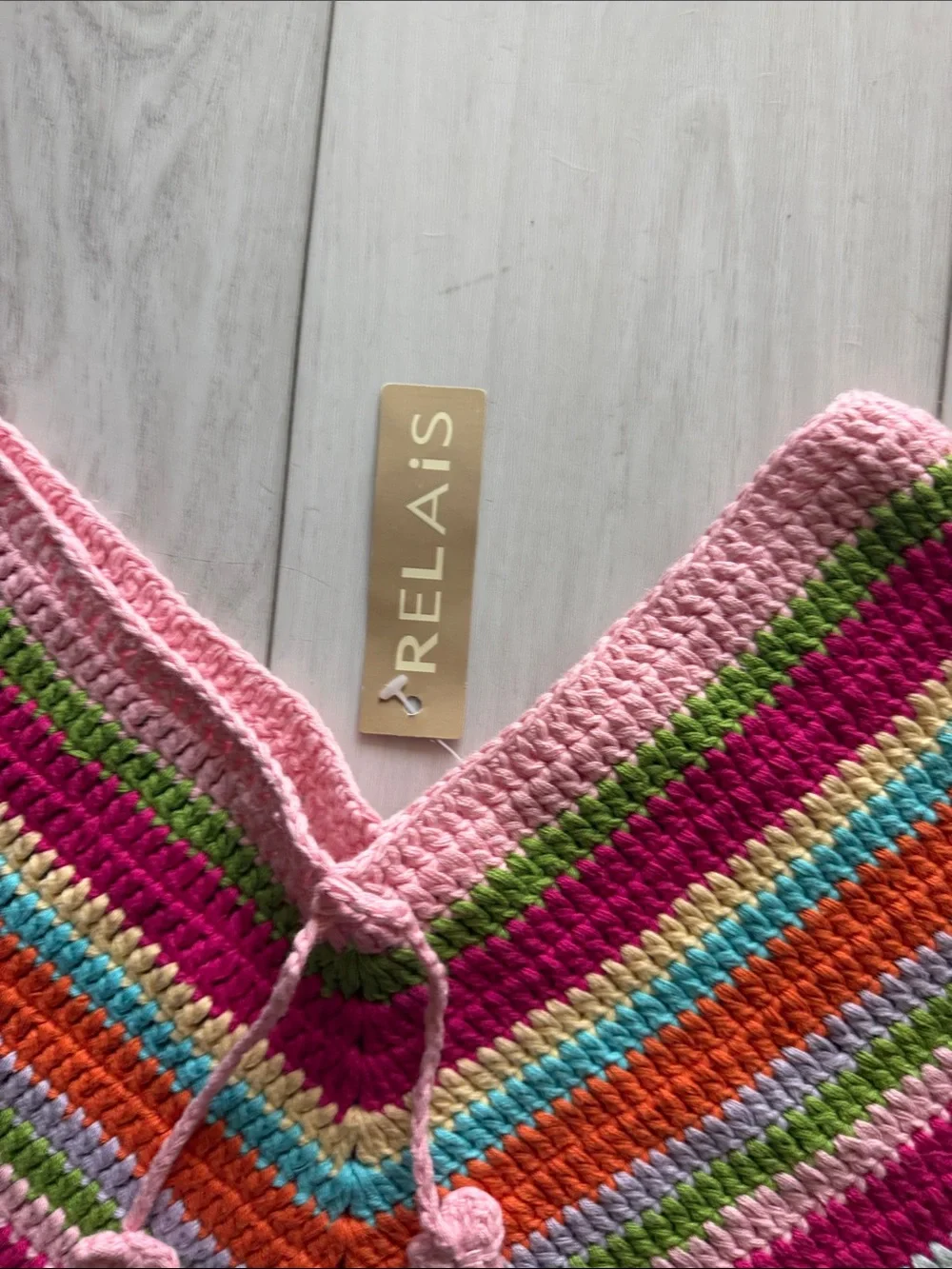 Relais Knitware Kids Rainbow Crochet Poncho with Hot Pink Fringe